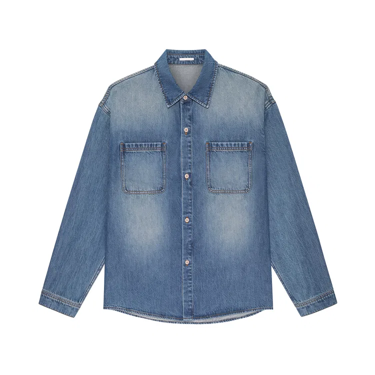 Детская рубашка из денима Lapel Moderate Nice Rice, Denim Blue