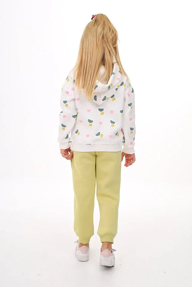 Детский комплект для девочек с принтом Hooded Full Tulip Printed Tracksuit Set Toontoy, Green — фото 4