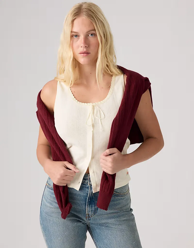 Майка Levi's Dry Goods с ажурным кружевом, застегивающаяся на пуговицы, с бантом, кремовый — фото 4