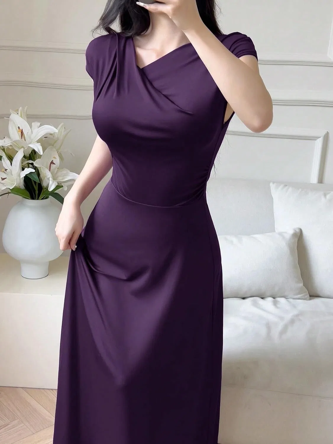 Женское элегантное платье A-силуэта с асимметричным вырезом, Violet Purple — фото 2