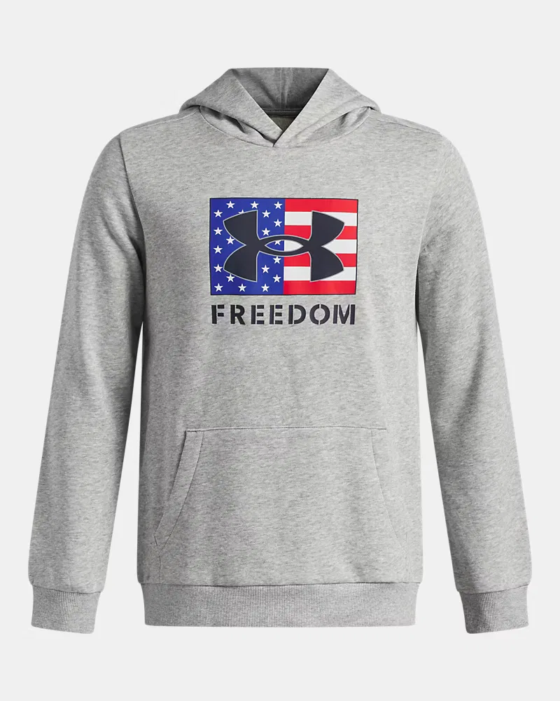 Худи для мальчиков из хлопкового флиса с начесом UA Freedom Big Flag Logo UnderArmour, Steel Medium Heather/Midnight Navy