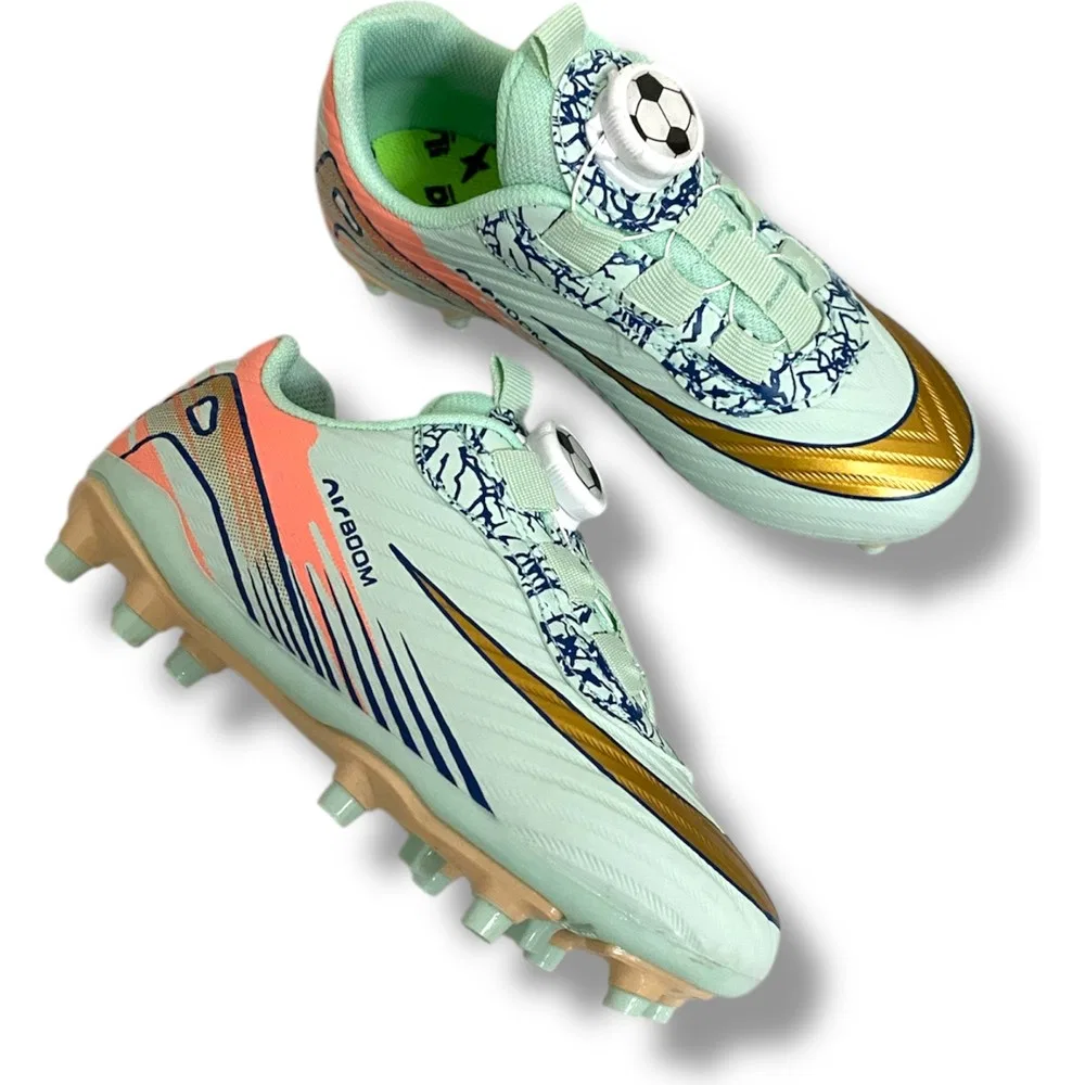 Детские футбольные бутсы с механической шнуровкой и узором Water Green Gold Laliga