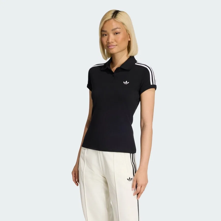 Поло с длинным рукавом Adicolor Sport 3-Stripes Polo adidas, Черно-белый