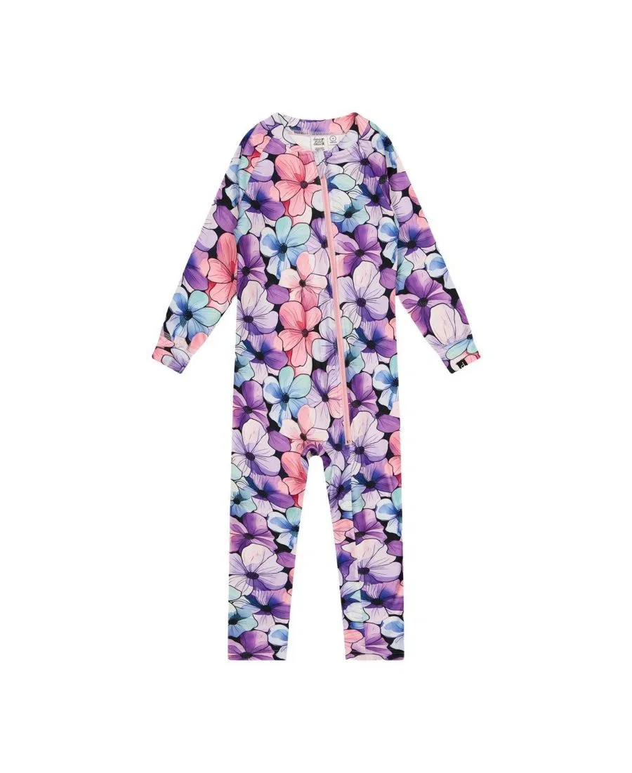 Термобелье комбинезон с цветочным принтом Deux par Deux, Purple Floral Print