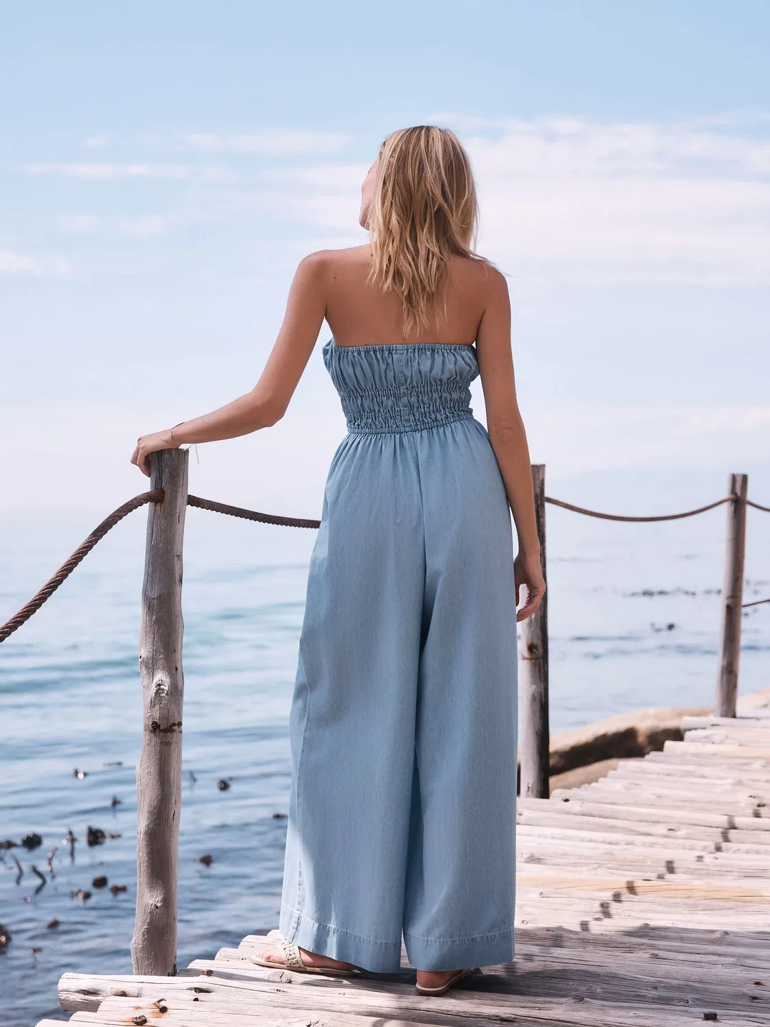 Next Темно-синий джинсовый комбинезон со сборками бандо — фото 3