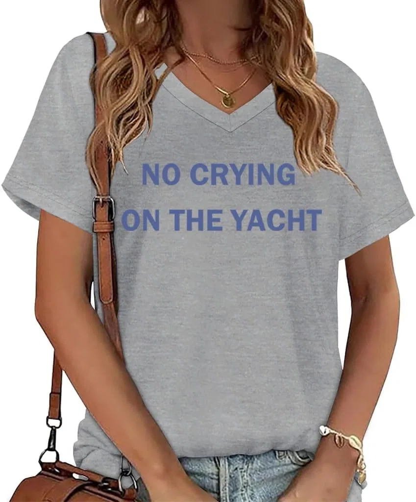 Женская футболка с принтом No Crying On The Yacht, Grey