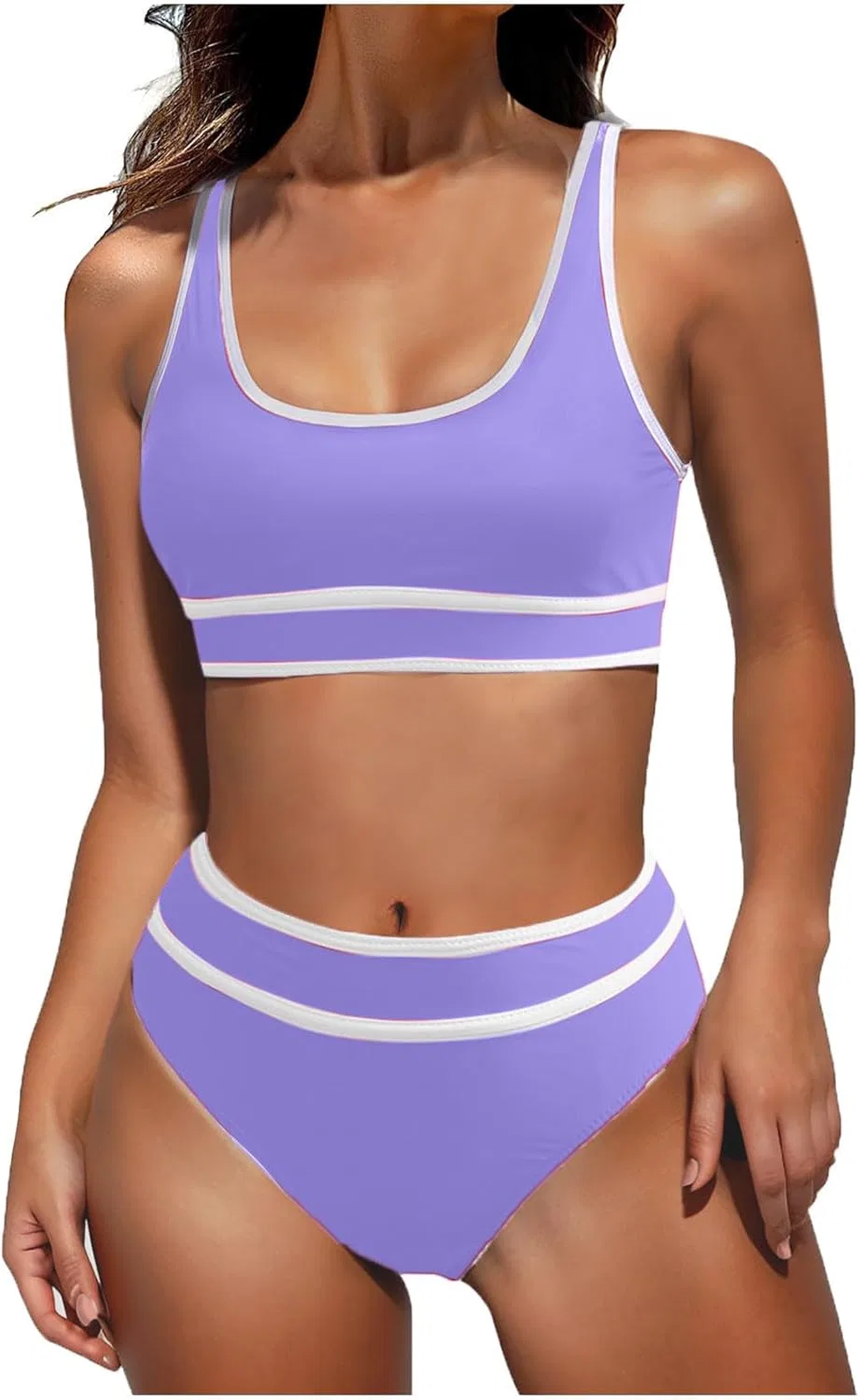 Женский бикини-комплект с высокой талией, Colorblock, Purple