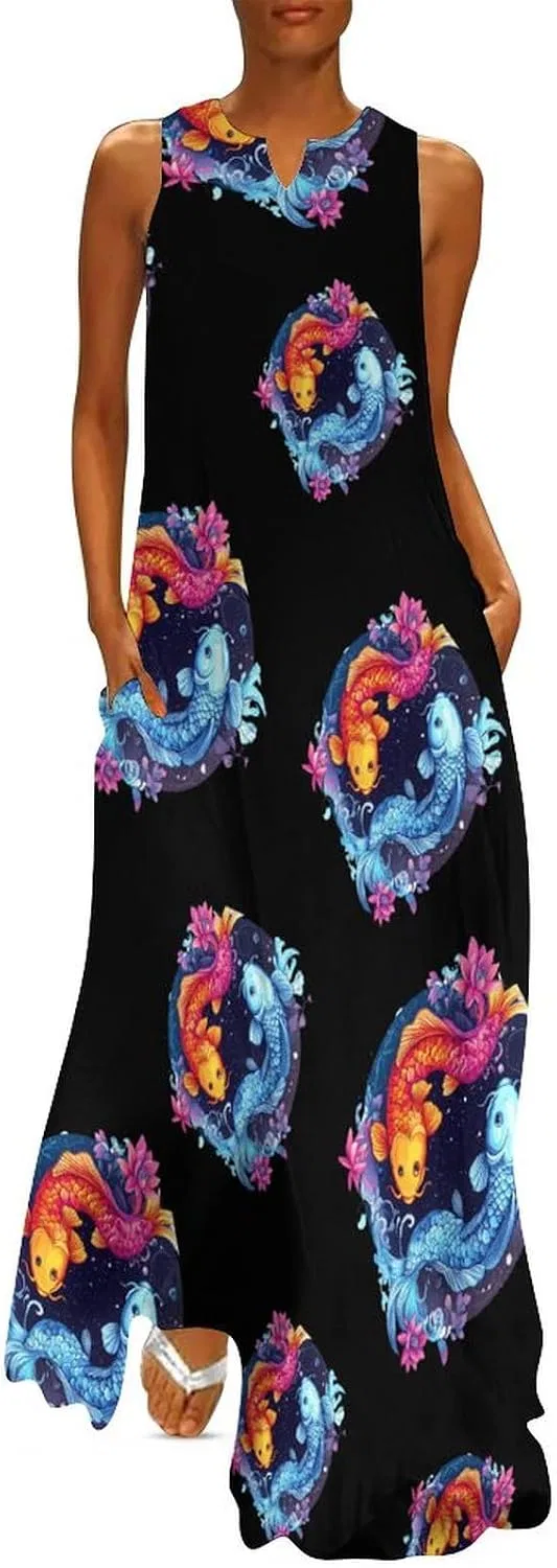 Женское макси-платье без рукавов с карманами Party Dress, Style