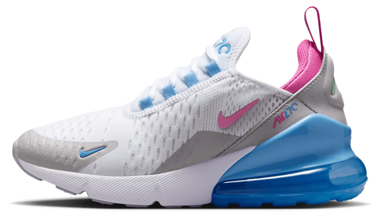 Детские кроссовки Air Max 270 Nike, цвет White/Pinksicle/Football Blue — фото 2