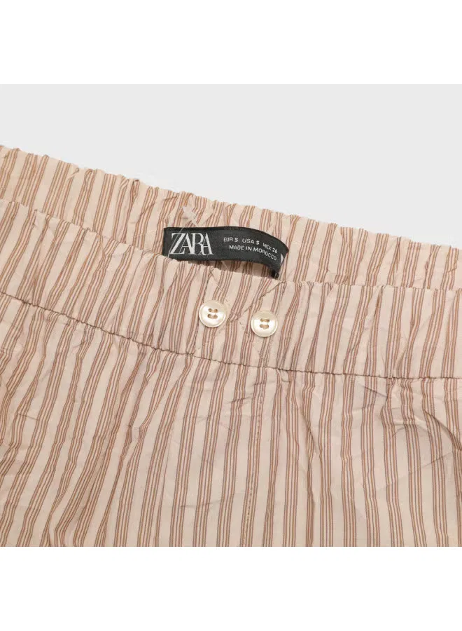 Брюки свободного кроя с полосками Zara, светло-коричневый — фото 4