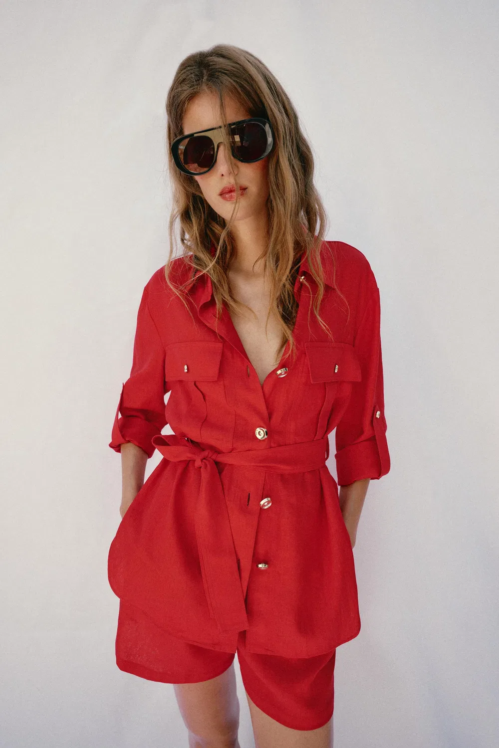 Куртка-сафари из смеси льна ZARA, Red — фото 2