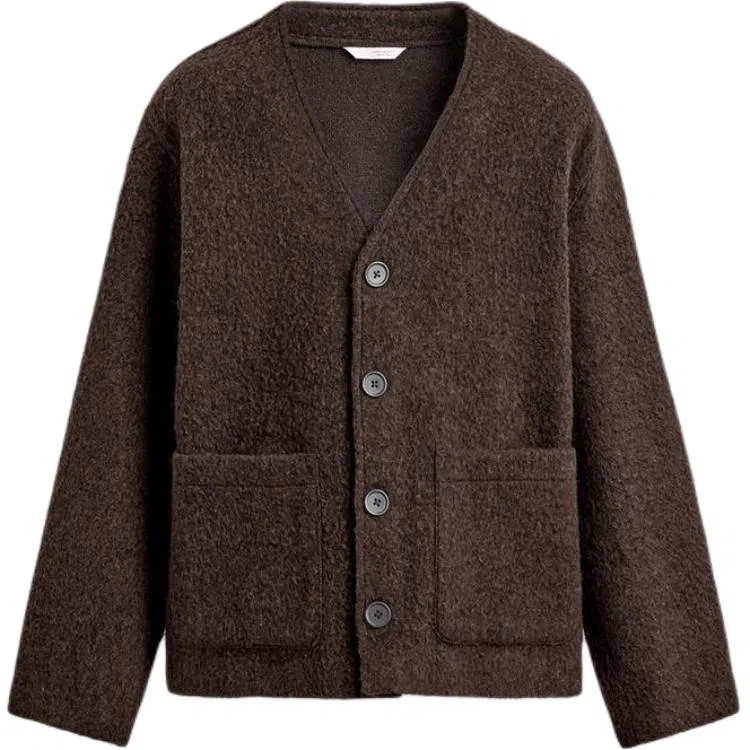 Мужской вязаный кардиган темно-коричневый с V-образным вырезом ZARA, Dark Brown