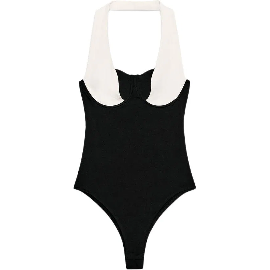 Женское боди с халтер-горловиной White/Black ZARA