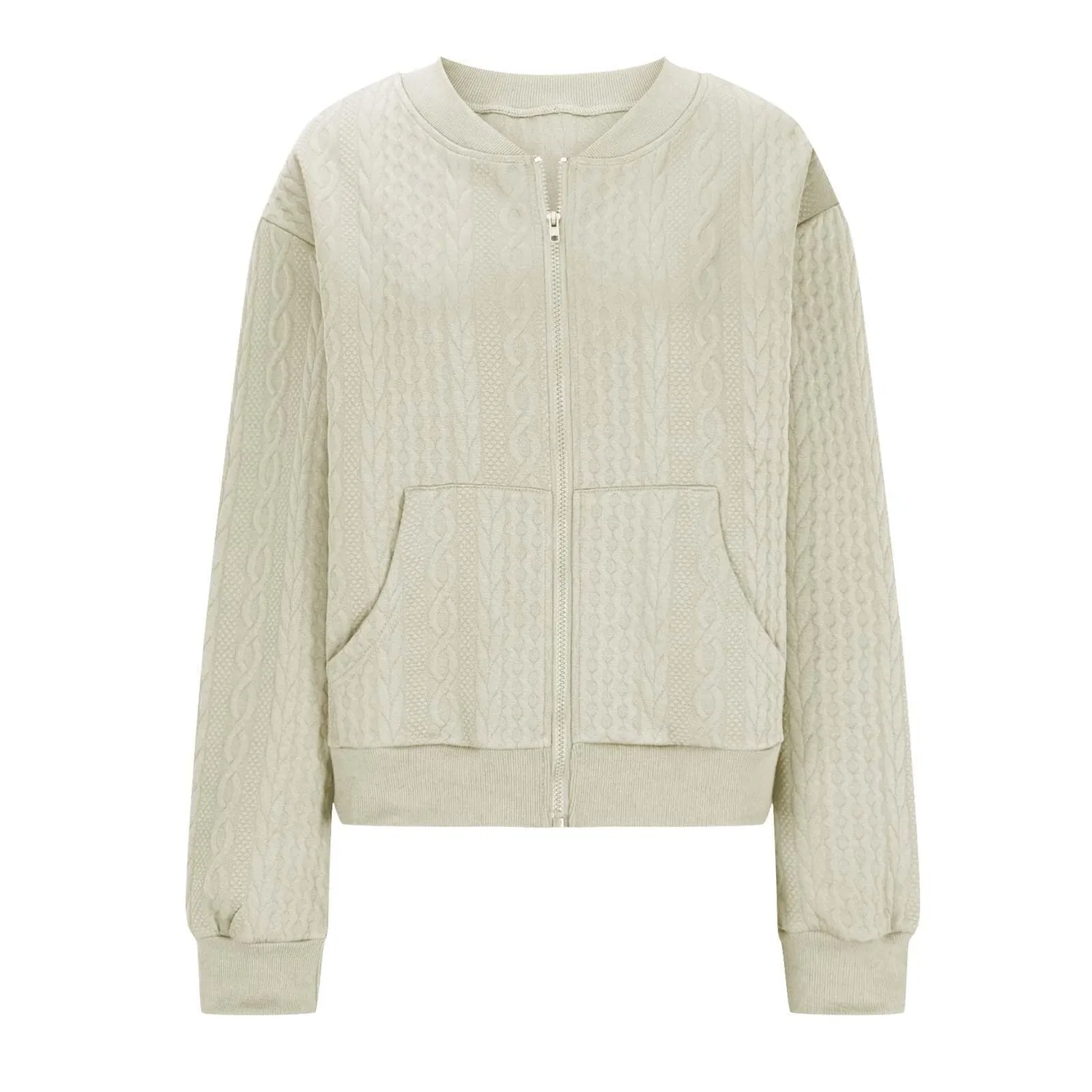 Женский утеплённый кардиган на молнии с длинным рукавом, 1-beige — фото 4