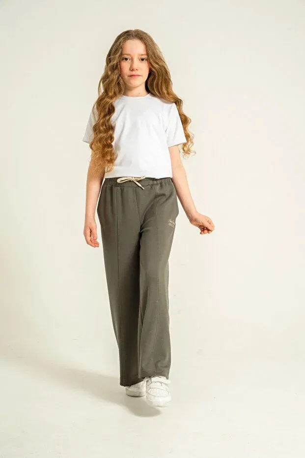 Детские спортивные штаны для девочек с широкой штаниной Mışıl Kids, Khaki