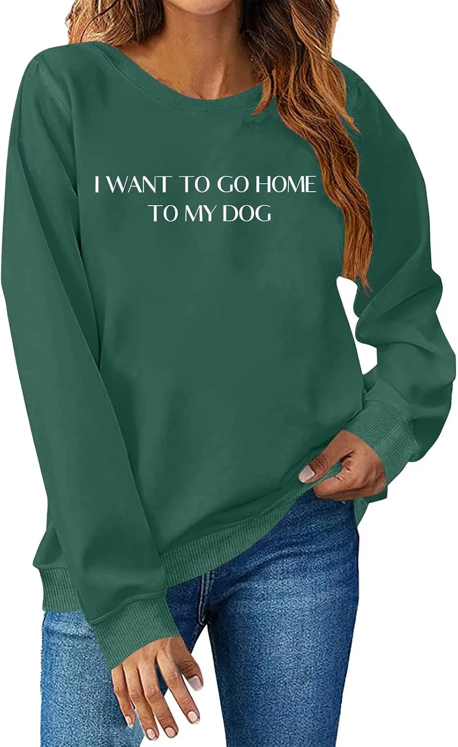 Женский свитшот с принтом I Want To Go Jone To My Dog, зелёный — фото 2