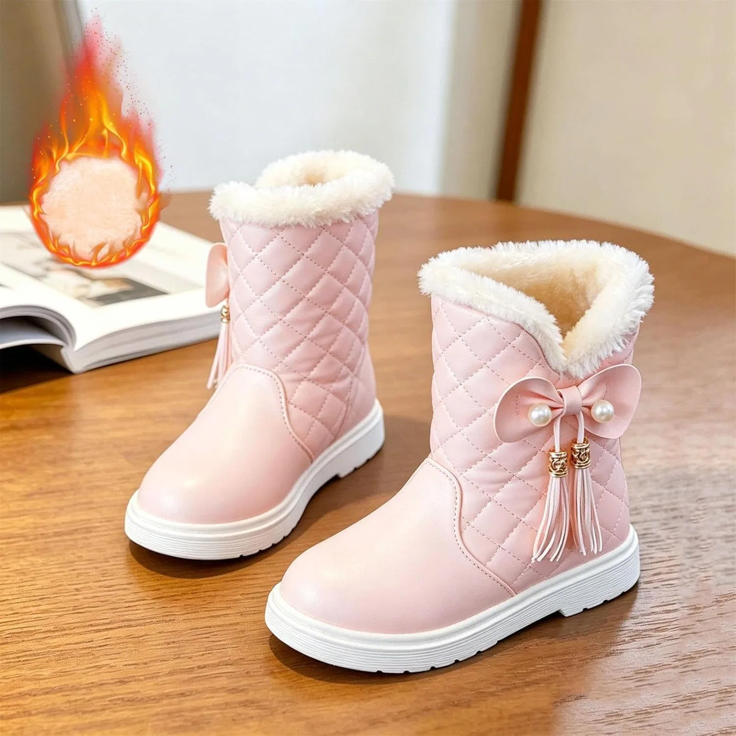 Детские зимние сапоги для девочек с бантом SHOPESSA, Pink — фото 2