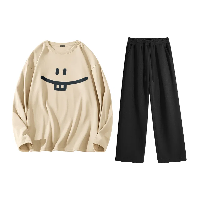 Детский спортивный костюм с принтом MINISO, Khaki (Simple Smile Drawing)+Black (Blank)
