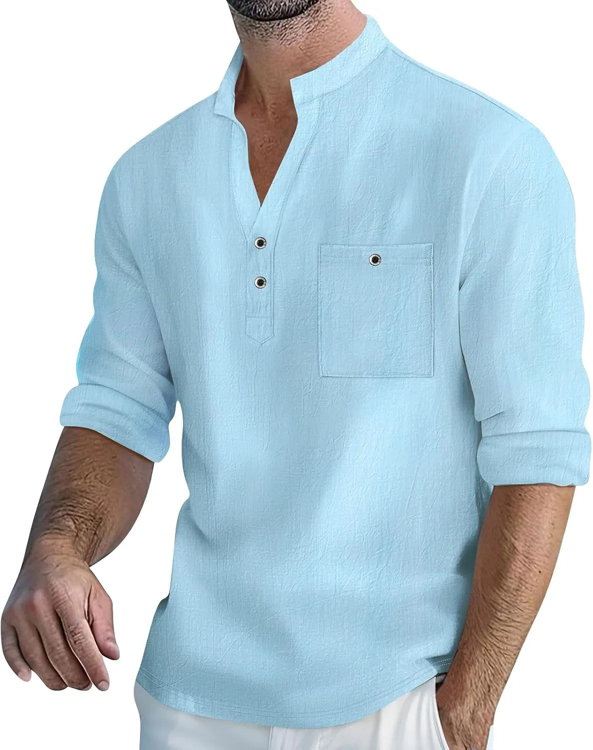 Мужская хлопковая рубашка Cotton Linen, светло-синий