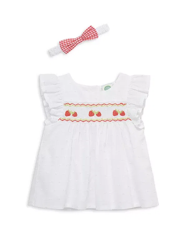 Комплект для новорожденных девочек с клубничным принтом Little Me, White/Red — фото 3