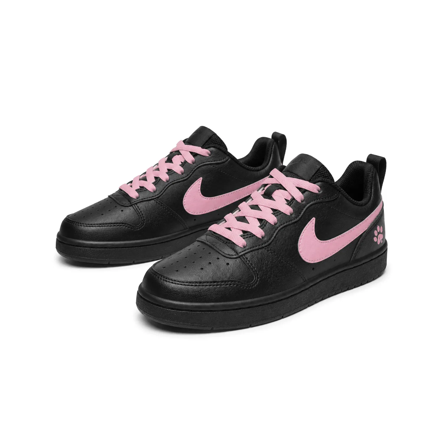 Детские кроссовки для девочек с принтом Nike Court Borough 2 Spade Pink Claw, Black — фото 4