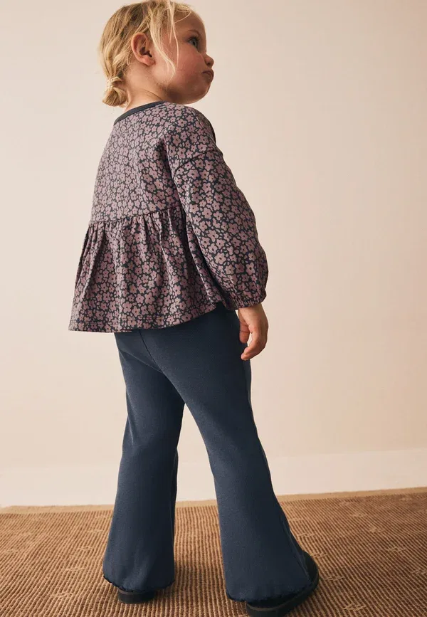 Брюки с флоральным узором Regular fit - peplum flare set - leggings - trousers, Next, Charcoal Grey Dog Character, серый
