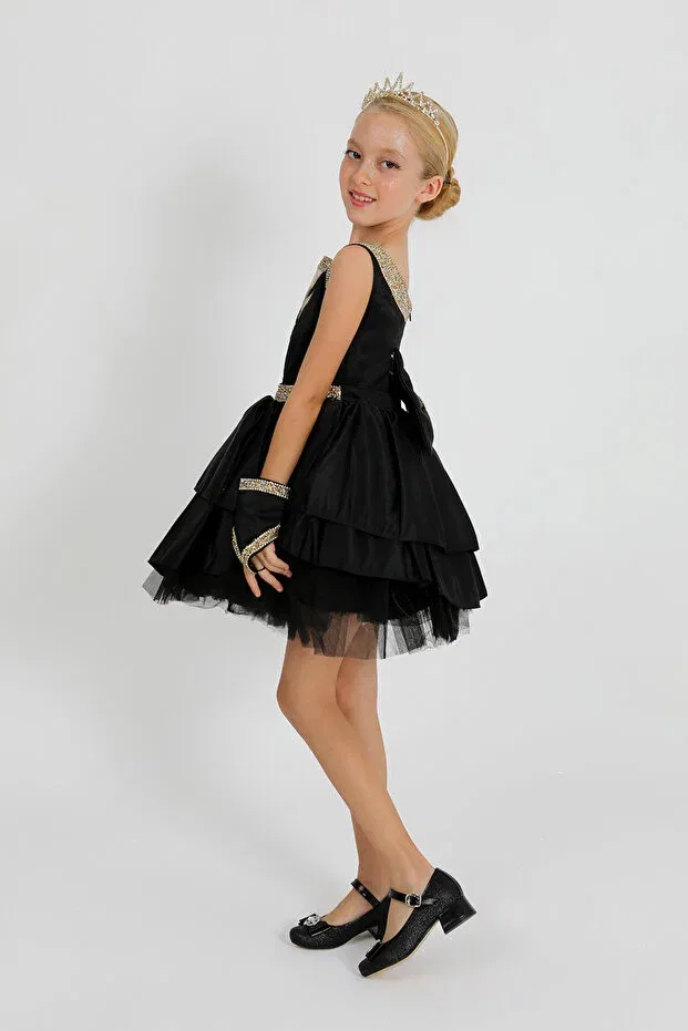 Детское платье для девочек сатиновое Swan Dress Star Pearl Kids, Black — фото 2