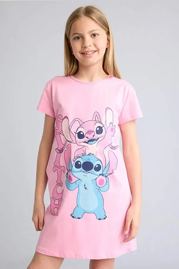 Детское платье для девочек с принтом Disney Lilo & Stitch Short Sleeve Pink Dress for Girls H5515A826SM Defacto, Pink-Pn253 — фото 3