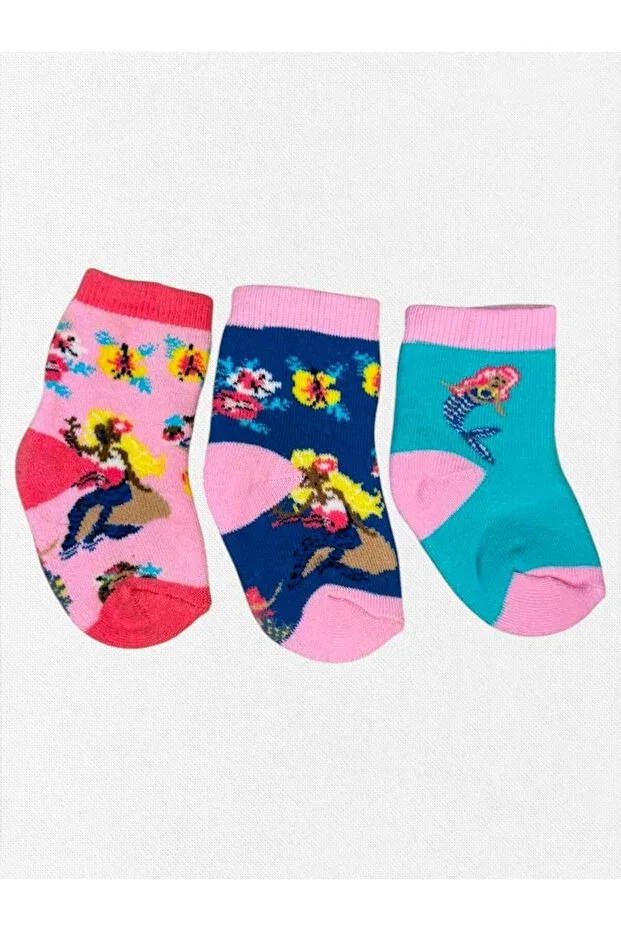 Детские носки для девочек хлопковые 3 шт Mermaid Pattern Fil Kids, Çok Renkli