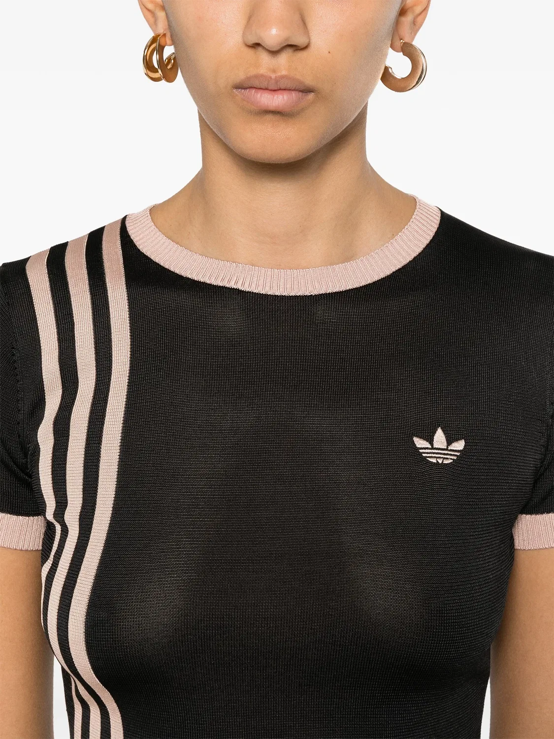 Вязаная футболка с 3 полосками Adidas, черный — фото 2
