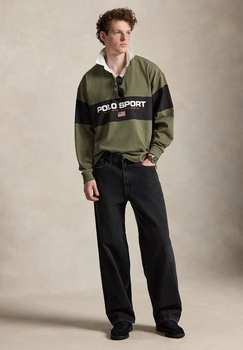 Свободная спортивная рубашка-поло для регби с длинными рукавами Polo Ralph Lauren, Cruise Olive/Black Boot — фото 2