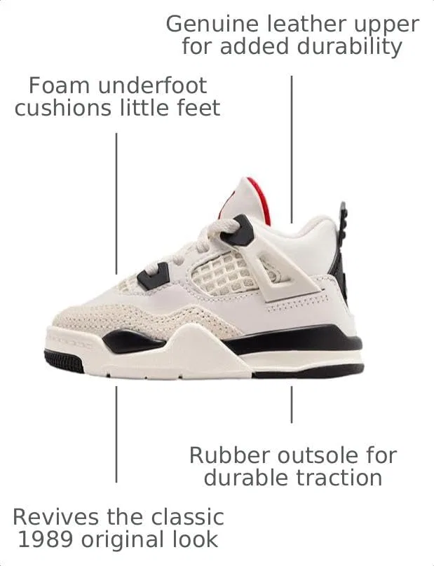 Детские кроссовки для мальчиков Jordan 4 Retro Flight Club Nike, Sail/University Red/Black — фото 3
