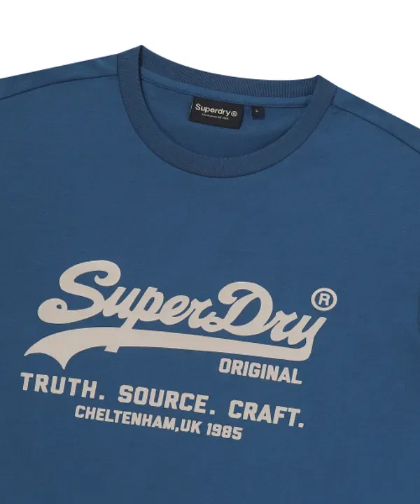 Футболка с принтом, винтажный логотип, Superdry, темно-синий — фото 3
