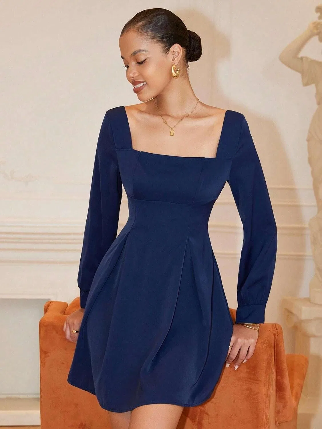 Женское повседневное платье A-силуэта мини с квадратным вырезом Royal Blue — фото 2