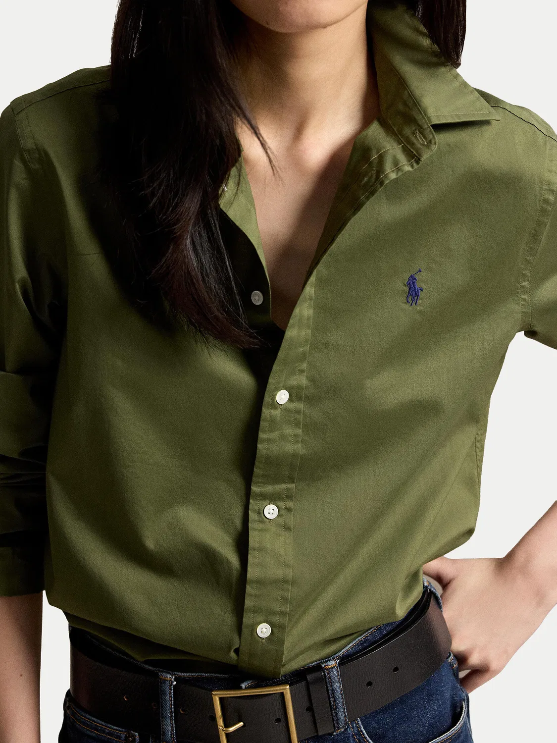 Женская рубашка стандартного кроя Polo Ralph Lauren, зеленый — фото 4