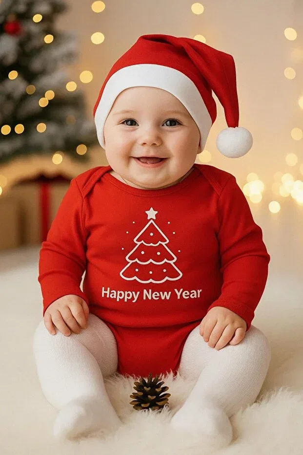 Детское боди с длинным рукавом Happy New Year Efu Baby, Red — фото 4