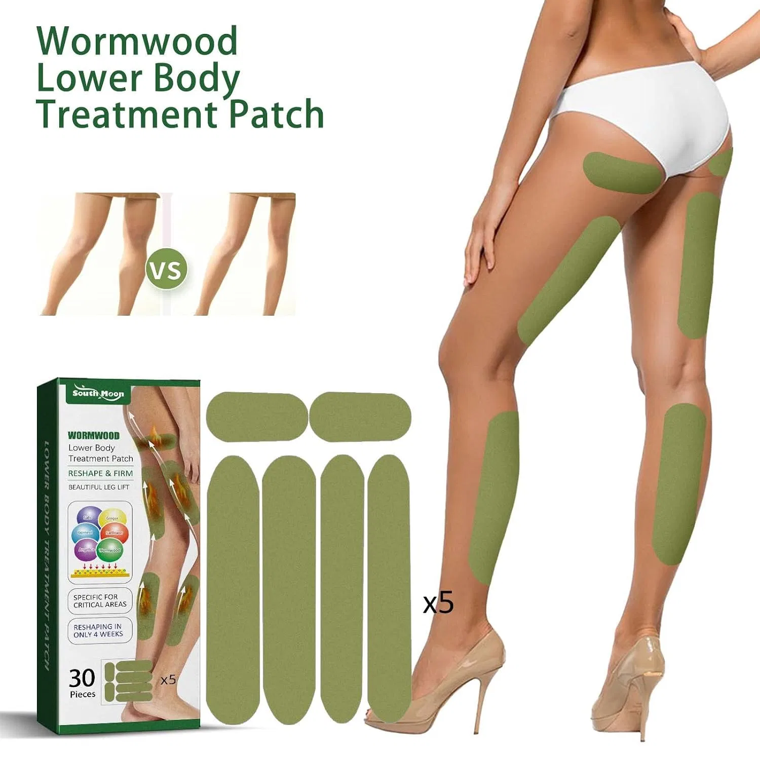 Пластырь для ног Wormwood, Herbal Legs, 30 шт, 75 г Jiangml