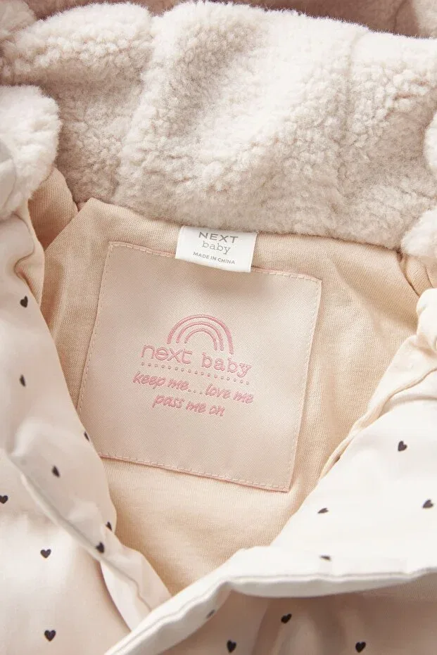 Детское пальто с капюшоном флисовое непромокаемое Next Baby, Nude Color — фото 4