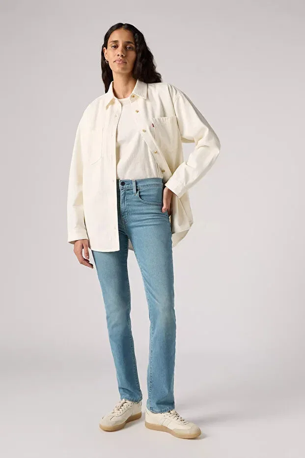 Женские джинсы прямого кроя с высокой посадкой 724 stretch cotton slim straight high waist straight leg jeans Levi'S, Light Indigo - Worn In