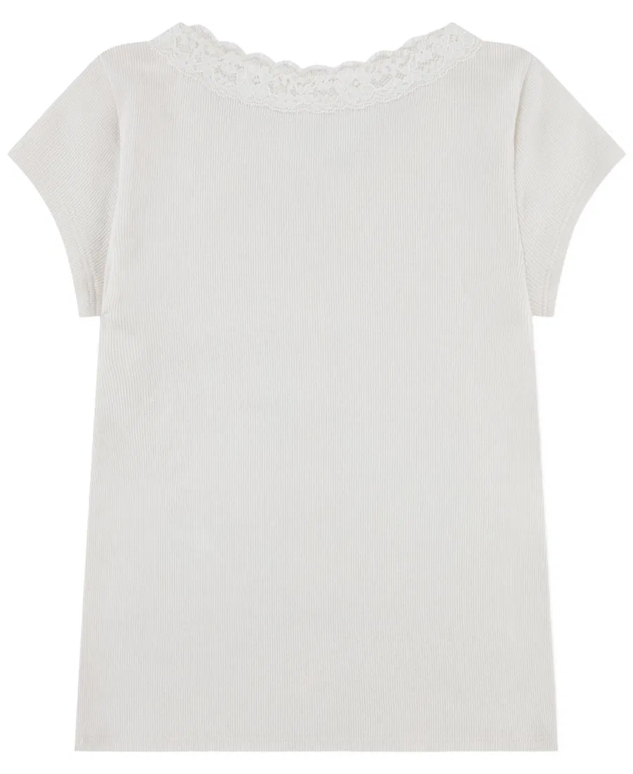 Топ с кружевной отделкой и пуговицами, с коротким рукавом abercrombie kids, White — фото 2