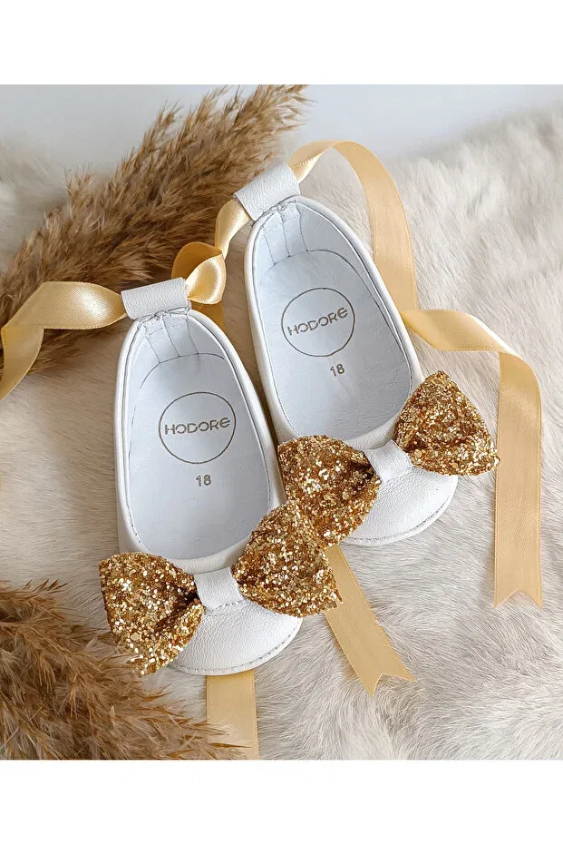 Детские балетки из натуральной кожи Perla stone cream Hodore, Gold Stones