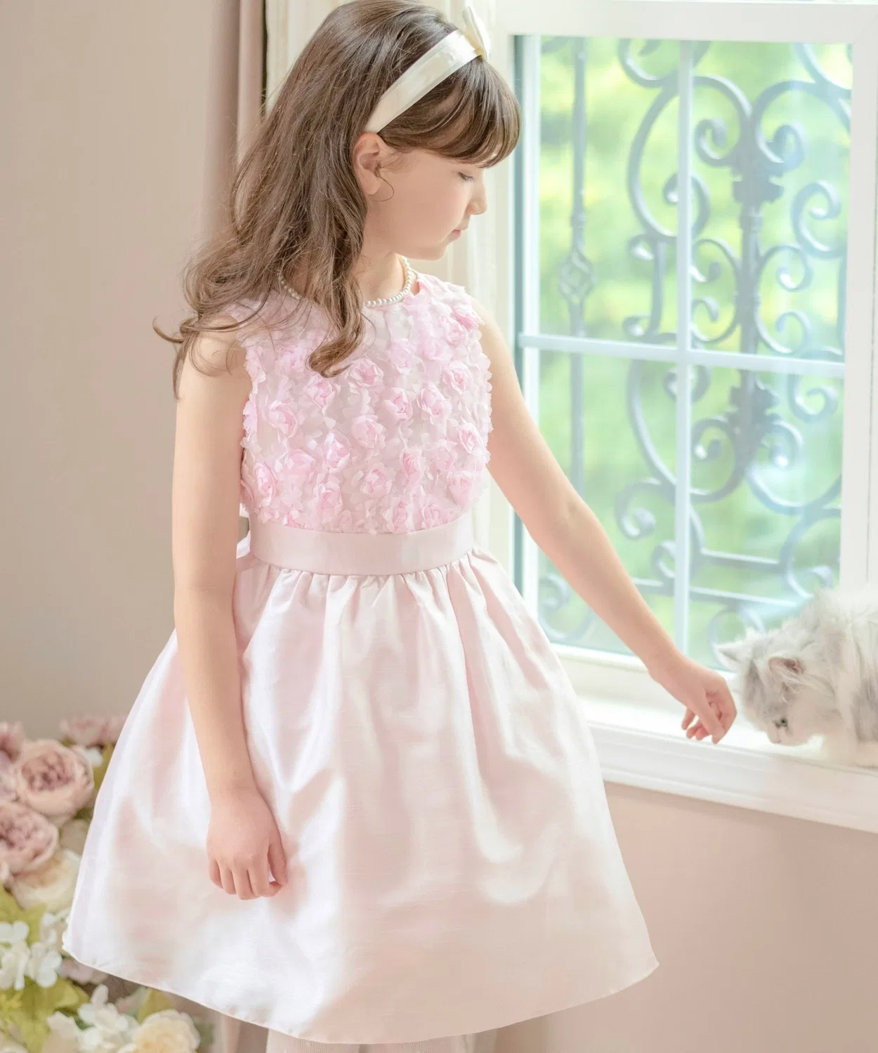 Детское платье для девочек с розами, Knee Length Catherine Cottage, Baby Pink