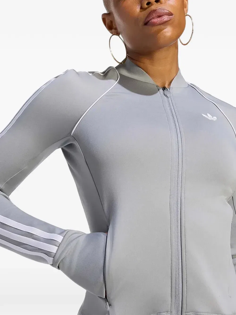 Свитшот с логотипом и боковыми полосками Adidas, серый — фото 3