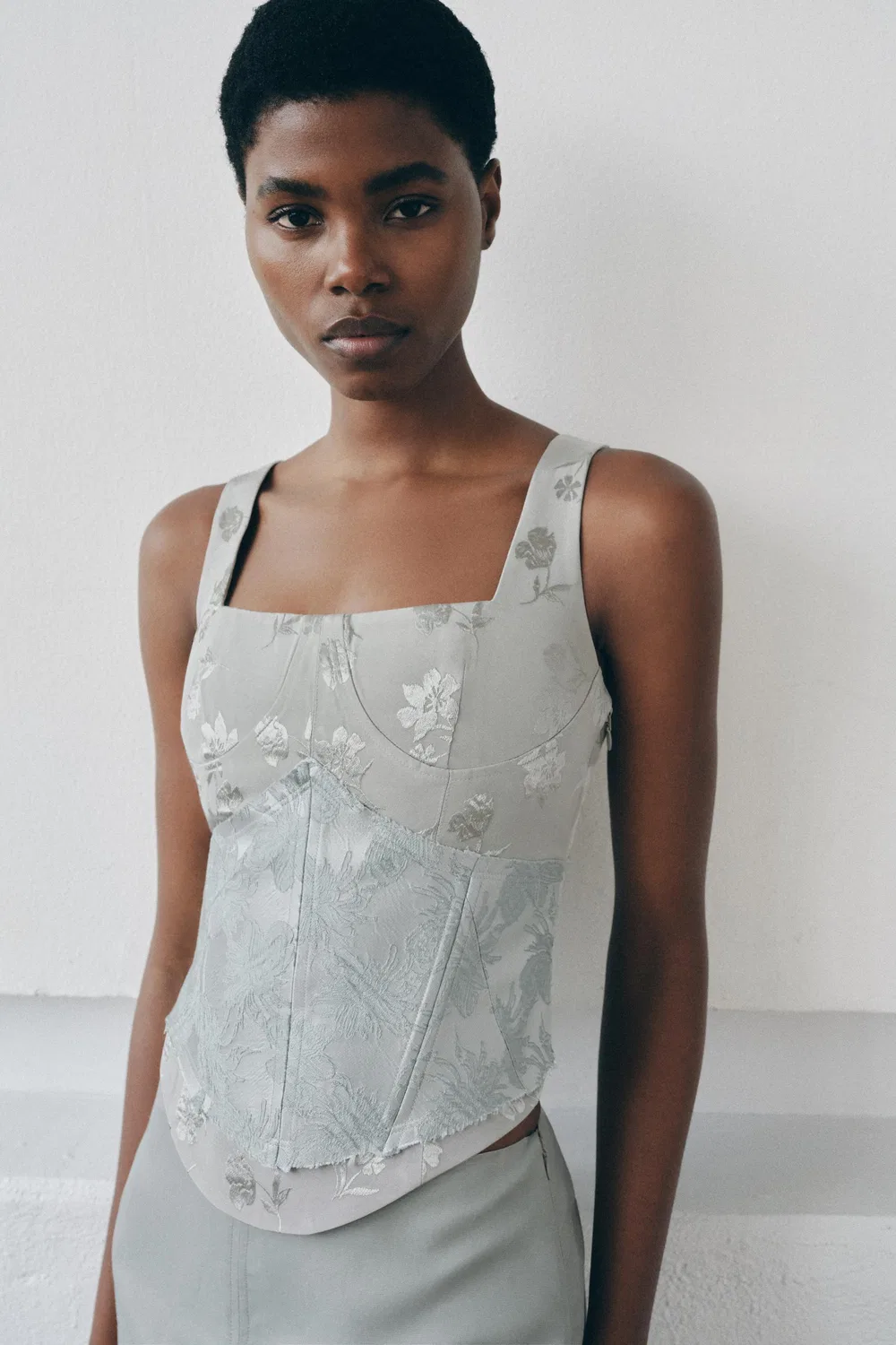 Комбинированный жаккардовый корсетный топ ZARA, Pastel blue