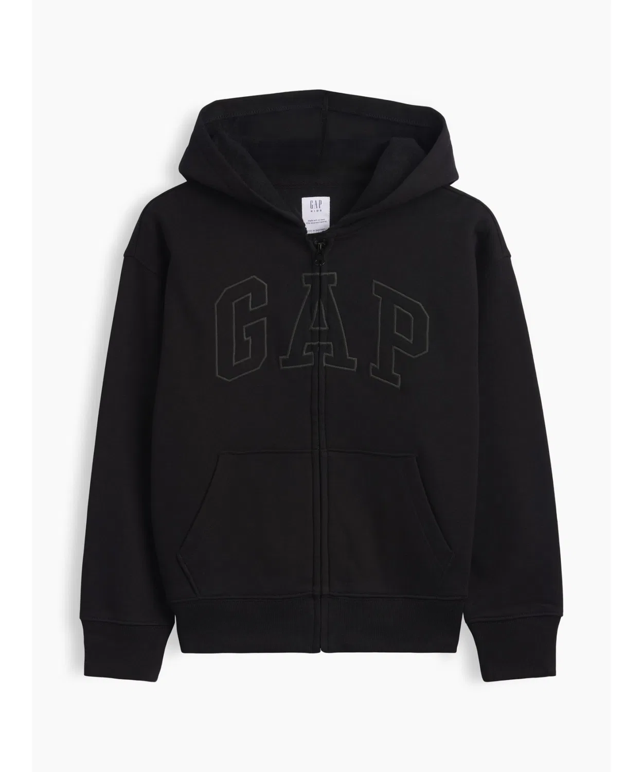 Детский худи с капюшоном на молнии с логотипом GAP, Relaxed Fit, Black — фото 2
