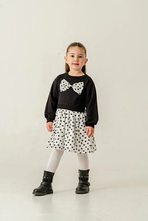 Детское платье для девочек с длинным рукавом Girl'S floral patterned holiday dress with buckle gift Eray Kids, White — фото 3