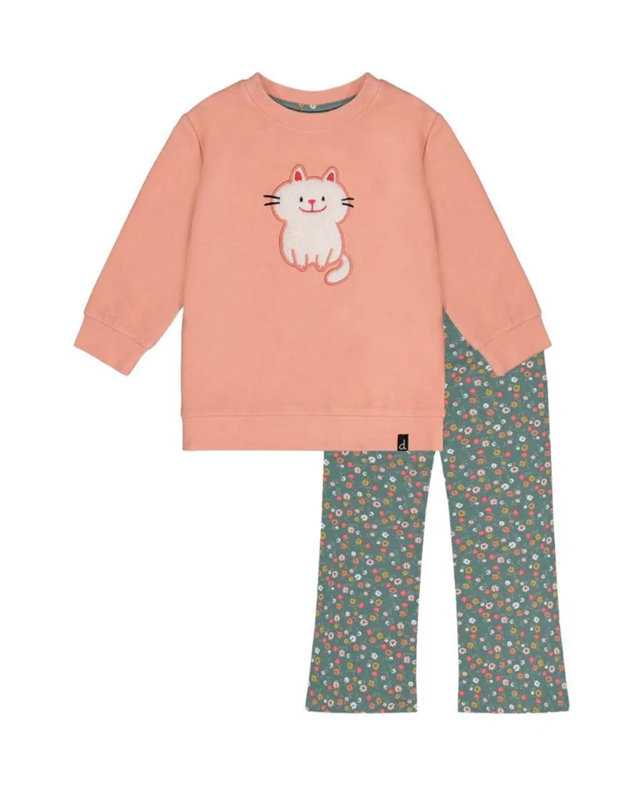 Комплект туника и леггинсы с кошачьим принтом Deux par Deux, Pale Pink And Green Floral Print