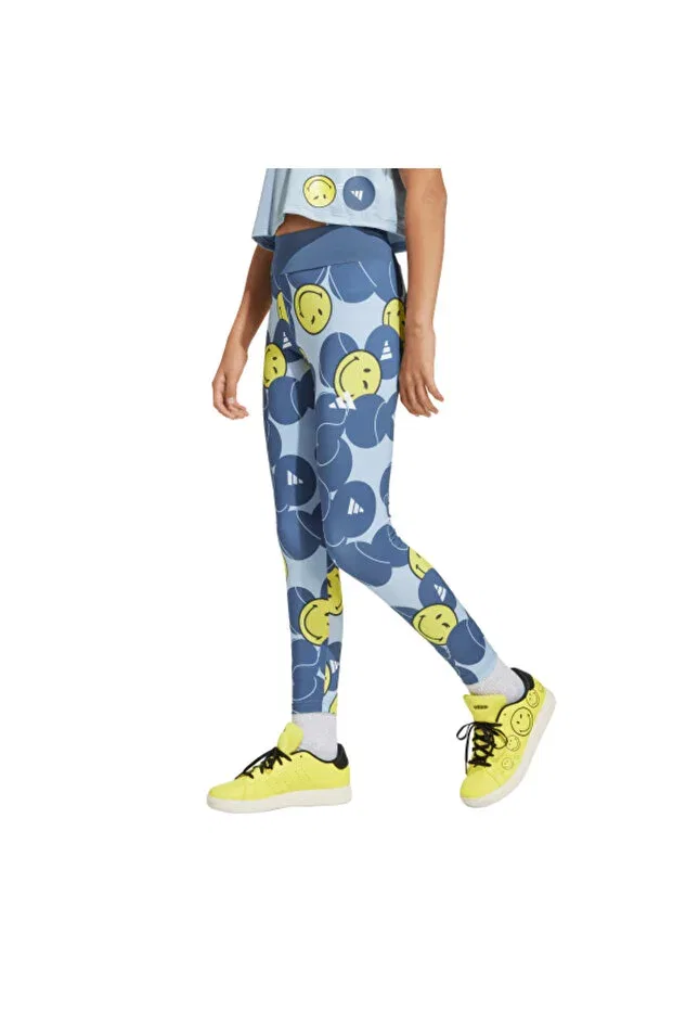 Детские леггинсы для девочек с принтом X smileyworld training Adidas, Blue — фото 2