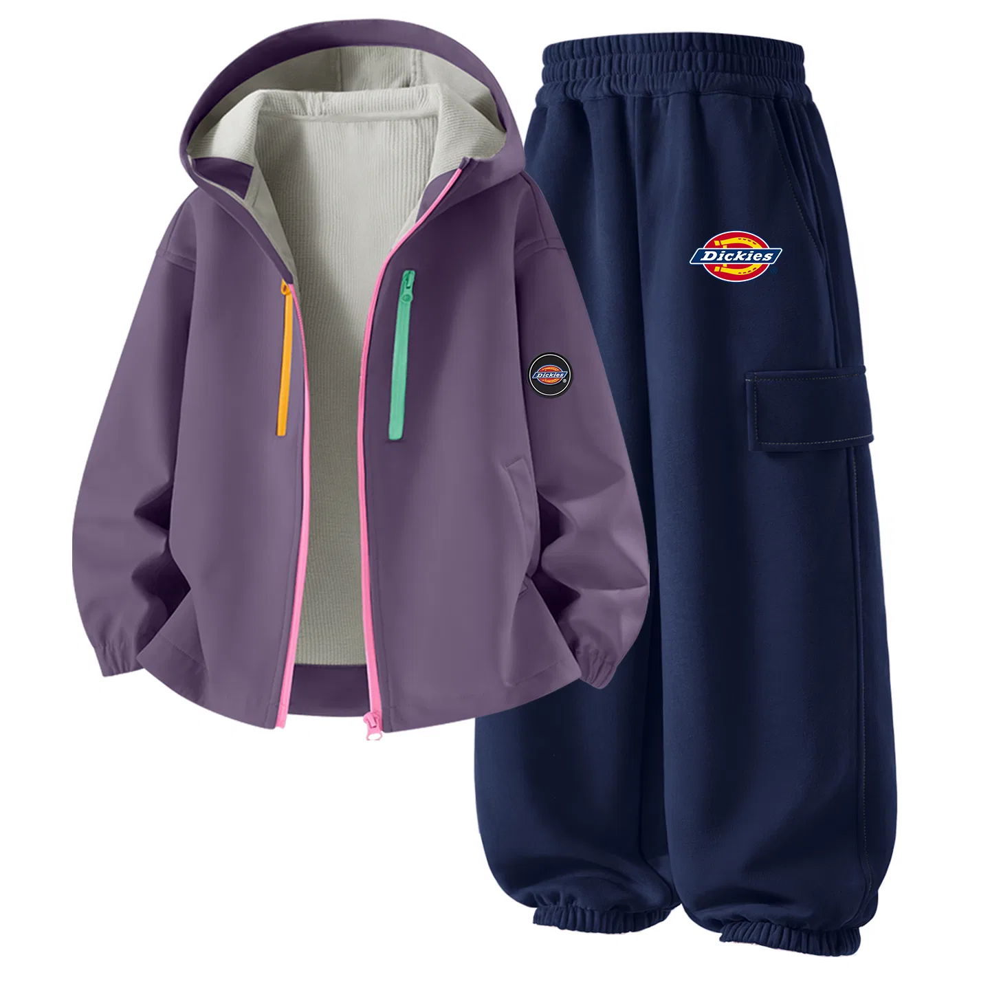 Детский комплект из худи и брюк с принтом, Dickies, Sichuan Round Hook-and-Loop K Fun Yellow+S Logo Thick K Navy Blue — фото 4