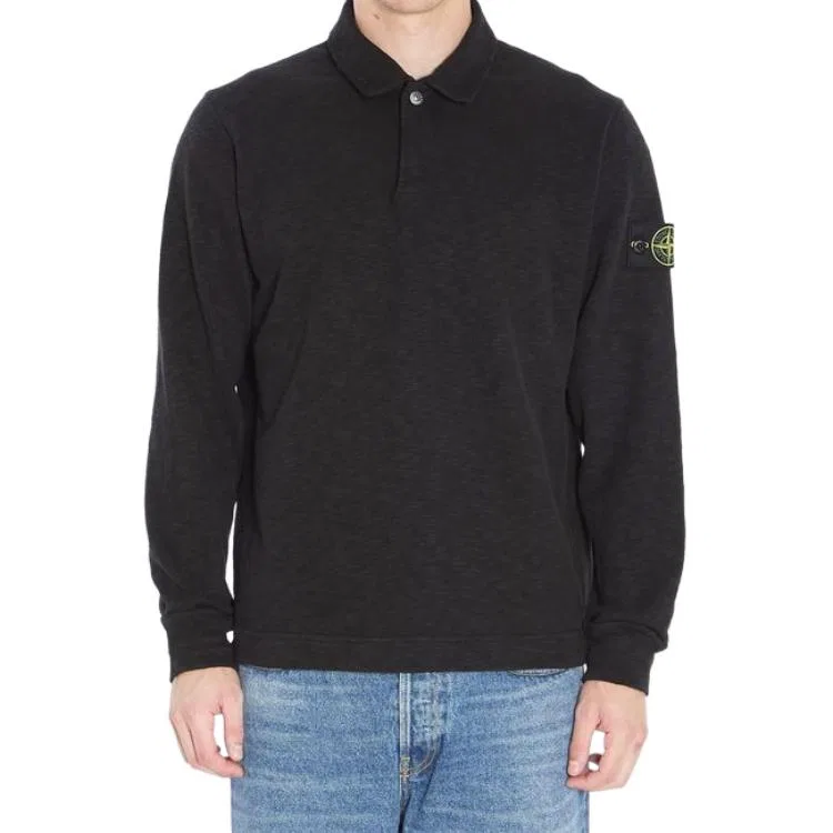 Поло с длинным рукавом и патчем с логотипом Stone Island, Black